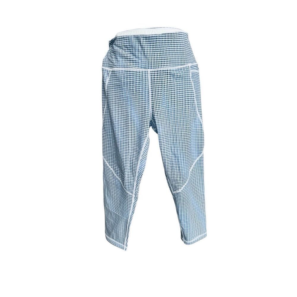 Sweaty Betty Power Crop Leggings Blue White Polka Dot Print Size Medium